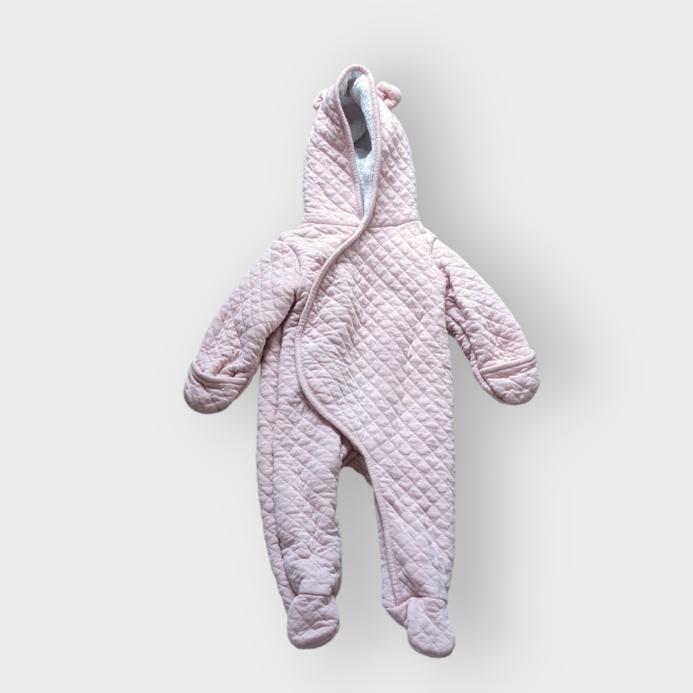 9 Months Carter's Pink Quilted Bunting Bag, Pram Outfit, Fuzzy Hood with Ears